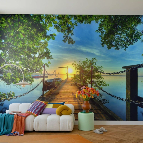 Fotomural Standard Eco - Atardecer junto al agua - Paisaje, Lago, Velero - 400x280 cm