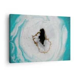 Cuadro sobre lienzo - Impresión de Imagen - Motivo de geoda abstracta en tonos turquesa, blanco y dorado. - 70x50cm - Para acceder al interior - Decoración de pared moderna para salón y dormitorio ARTTOR