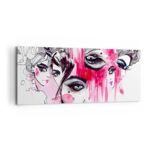 Cuadro sobre lienzo - Impresión de Imagen - Rostro abstracto en tonos rosa y negro. - 120x50cm - Ojos abstractos - Decoración de pared moderna para salón y dormitorio ARTTOR