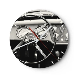 Reloj de pared - Reloj de vidrio - Cabina de coche vintage en tono sepia retro - 30x30cm - El sueño de un coleccionista - Decoración de pared moderna para salón, cocina y dormitorio ARTTOR