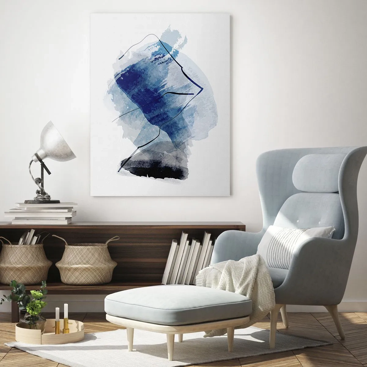Cuadro sobre vidrio - Impresiones sobre Vidrio - Composición abstracta en tonos azules - 50x70cm - Montaña helada - Decoración de pared moderna para salón y dormitorio ARTTOR
