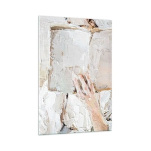 Cuadro sobre vidrio - Impresiones sobre Vidrio - Una pintura impresionista de una mano sosteniendo un libro abierto. - 70x100cm - En otro mundo - Decoración de pared moderna para salón y dormitorio ARTTOR