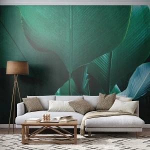 Fotomural Premium Canvas - Hojas verdes en una composición minimalista. - 100x70cm - De cara a la luz - Decoración de pared moderna para salón y dormitorio ARTTOR