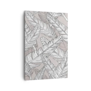 Cuadro sobre lienzo - Impresión de Imagen - Patrón en blanco y negro con hojas de plátano sobre un fondo claro. - 70x100cm - Turbulencias de plumas - Decoración de pared moderna para salón y dormitorio ARTTOR