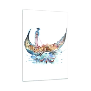 Cuadro sobre vidrio - Impresiones sobre Vidrio - Panorama de Venecia en acuarela en forma de máscara. - 50x70cm - Navegamos por la ciudad - Decoración de pared moderna para salón y dormitorio ARTTOR