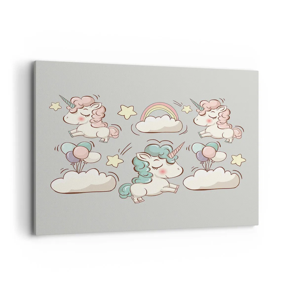 Cuadro sobre lienzo - Impresión de Imagen - Lindos unicornios sobre un fondo pastel. - 120x80cm - Estoy seguro de que existen - Decoración de pared moderna para salón y dormitorio ARTTOR