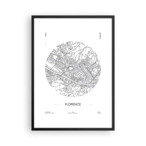 Póster en marco negro - Un mapa minimalista de Florencia en blanco y negro. - 50x70cm - Anatomía de Florencia - Decoración de pared moderna para salón y dormitorio ARTTOR