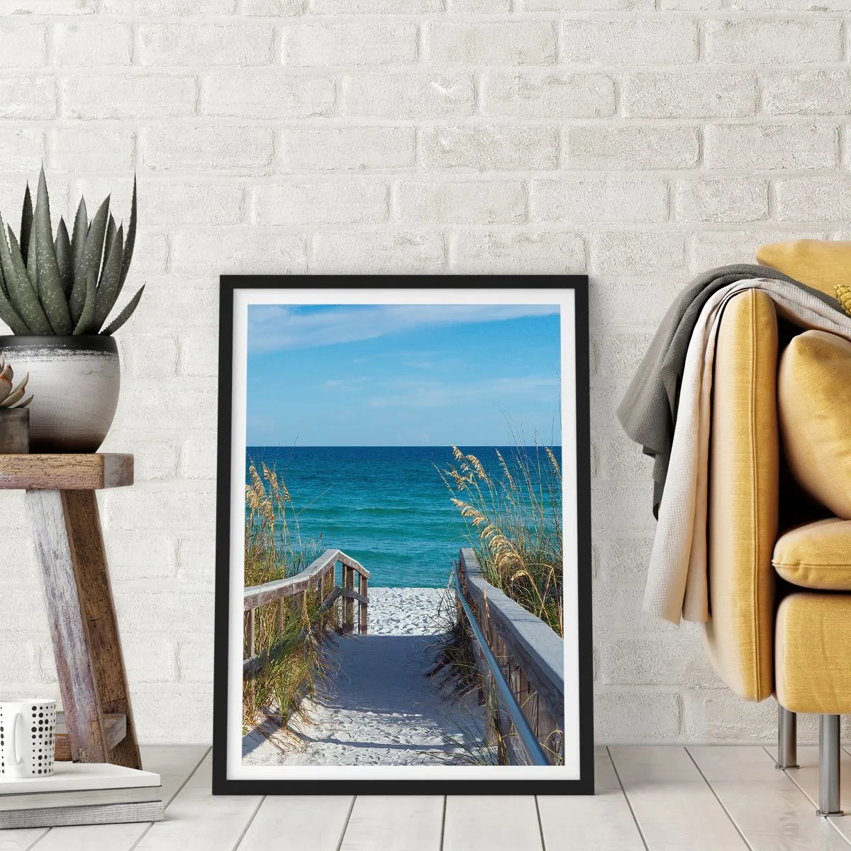 Póster en marco negro - Entrada a la playa con vista al mar - 50x70cm - En el sol, en el viento - Decoración de pared moderna para salón y dormitorio ARTTOR