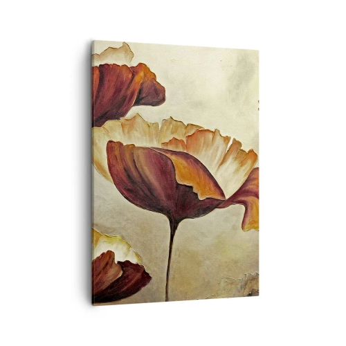 Cuadro sobre lienzo - Impresión de Imagen - Flores sutiles en tonos rojos y dorados sobre un fondo claro. - 50x70cm - Prado de prados - Decoración de pared moderna para salón y dormitorio ARTTOR