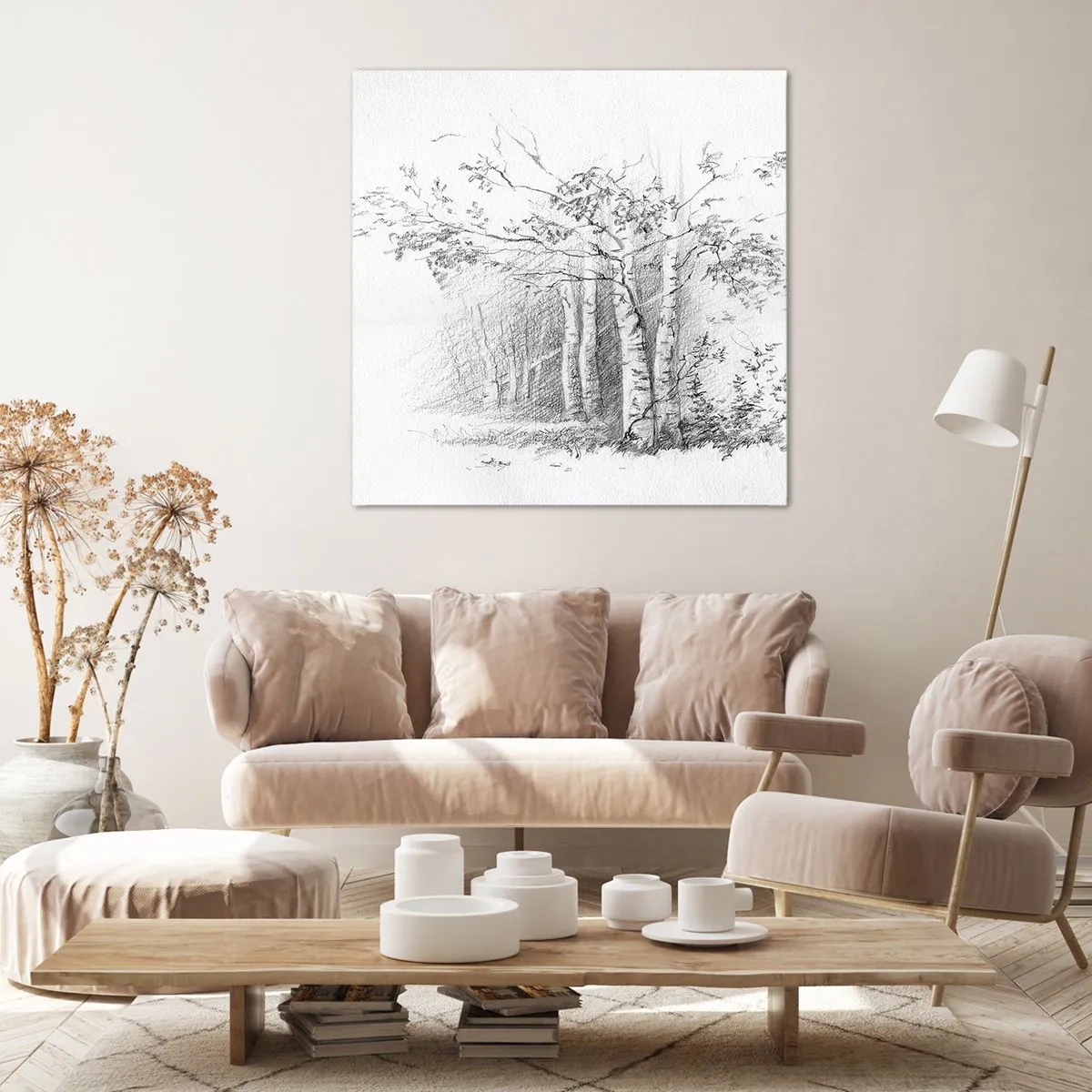 Cuadro sobre lienzo - Impresión de Imagen - La luz de un bosque de abedules - 60x60 cm