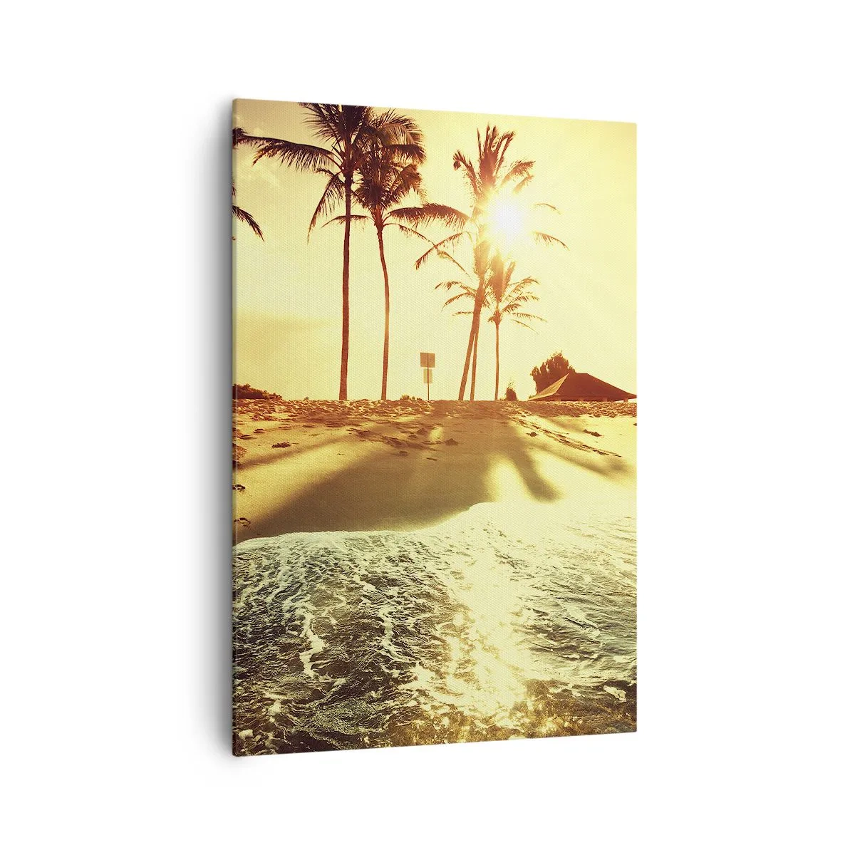 Cuadro sobre lienzo - Impresión de Imagen - Una playa con palmeras iluminada por un cálido atardecer. - 70x100cm - Una tarde californiana - Decoración de pared moderna para salón y dormitorio ARTTOR