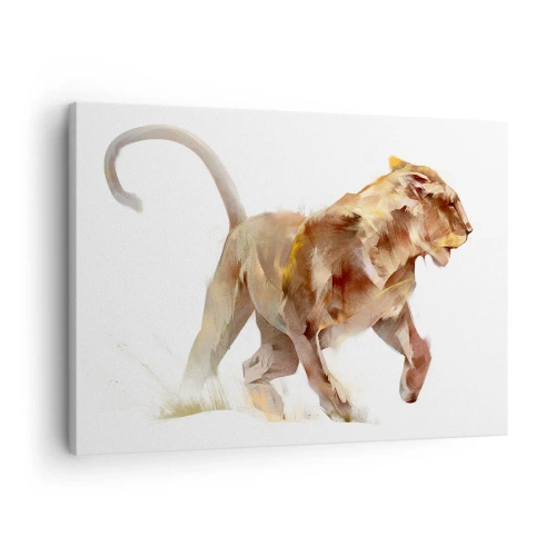 Cuadro sobre lienzo - Impresión de Imagen - Una leona corriendo en una interpretación artística - 70x50cm - Gracia salvaje - Decoración de pared moderna para salón y dormitorio ARTTOR