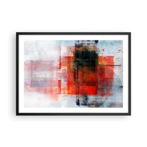 Póster en marco negro - Composición geométrica abstracta con acentos rojos y naranjas. - 70x50cm - Composición brillante - Decoración de pared moderna para salón y dormitorio ARTTOR