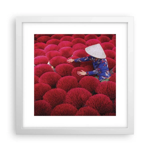 Póster en marco blanco - En un campo de arroz - 30x30 cm