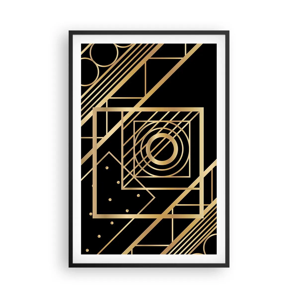 Póster en marco negro - Geometría dorada - 61x91 cm
