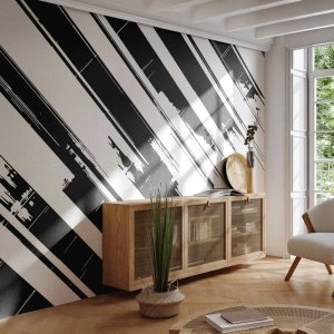 Fotomural Standard Eco - Rayas diagonales contrastantes en blanco y negro con efecto gráfico. - 100x70cm - Composición intensa y dinámica - Decoración de pared moderna para salón y dormitorio ARTTOR