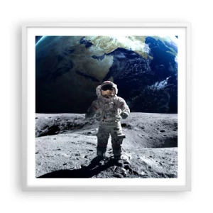 Póster en marco blanco - Saludos desde la Luna - 60x60 cm