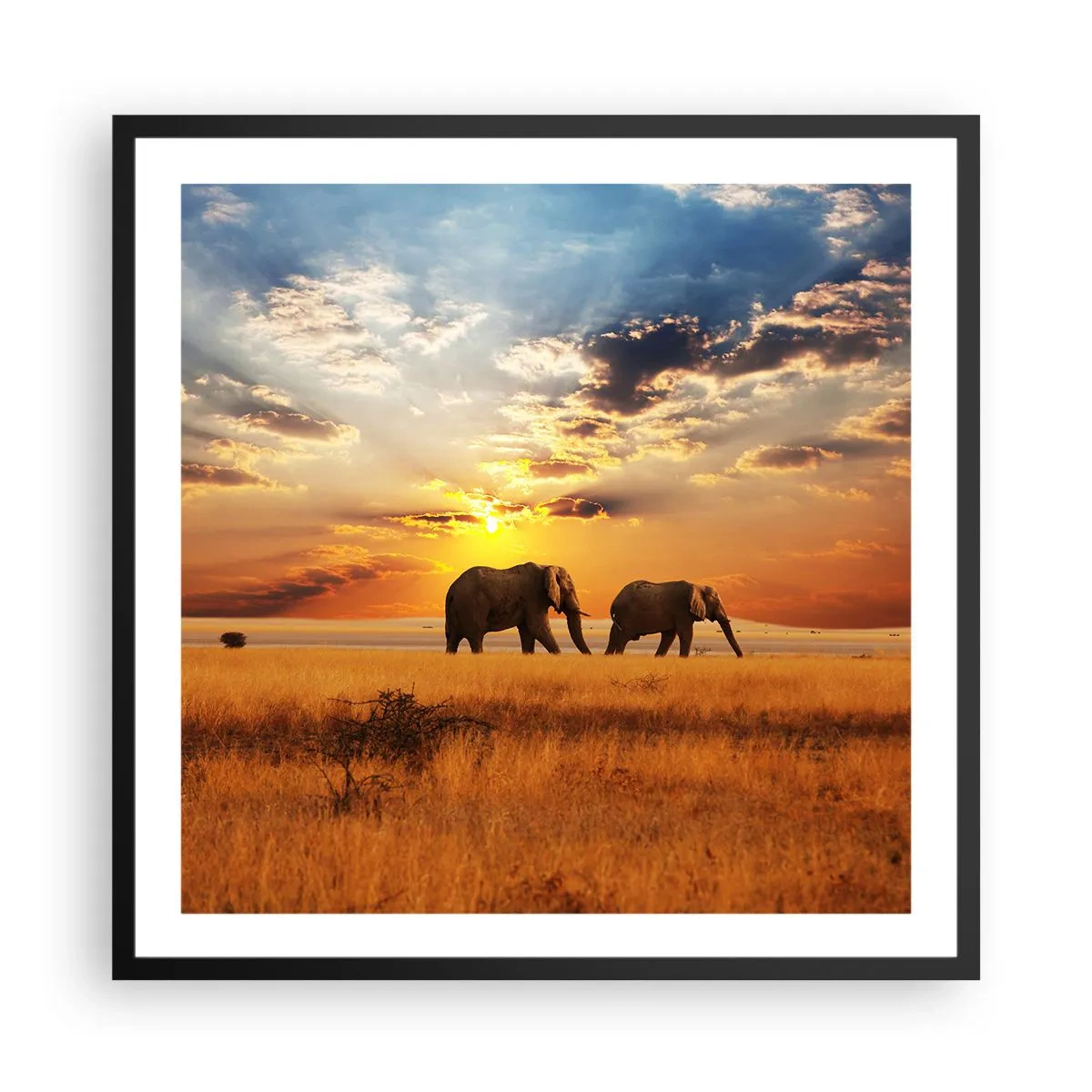 Póster en marco negro - Un paseo en familia - 60x60 cm