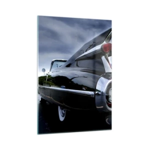 Cuadro sobre vidrio - Impresiones sobre Vidrio - Luces traseras elegantes de coche clásico en pintura negra brillante - 50x70cm - ¡Por eso es hermoso! - Decoración de pared moderna para salón y dormitorio ARTTOR
