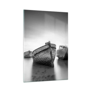Cuadro sobre vidrio - Impresiones sobre Vidrio - Barcos abandonados en aguas tranquilas - 80x120cm - Ahora solo quedan los recuerdos... - Decoración de pared moderna para salón y dormitorio ARTTOR