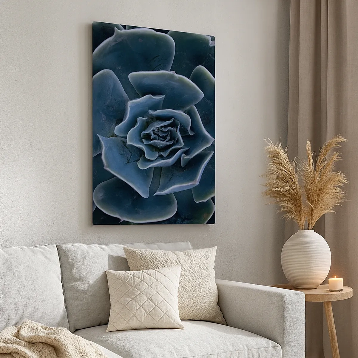 Cuadro sobre lienzo - Impresión de Imagen - Primer plano de una roseta suculenta verde - 50x70cm - Flor del desierto - Decoración de pared moderna para salón y dormitorio ARTTOR