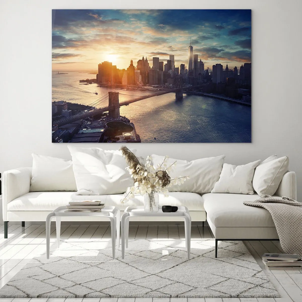 Cuadro sobre vidrio - Impresiones sobre Vidrio - Vista de la ciudad al atardecer con el puente en primer plano - 70x50cm - Un monumento a la cultura occidental - Decoración de pared moderna para salón y dormitorio ARTTOR