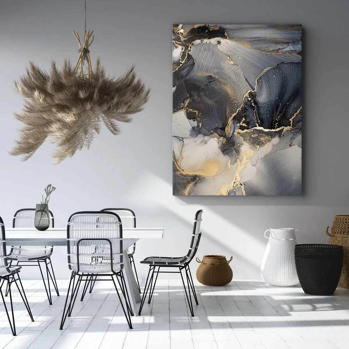 Cuadro sobre lienzo - Impresión de Imagen - Oro abstracto y gris sobre lienzo - 80x120cm - La vida de una piedra - Decoración de pared moderna para salón y dormitorio ARTTOR