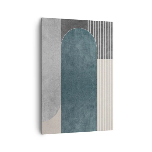 Cuadro sobre lienzo - Impresión de Imagen - Abstracción geométrica en tonos grises y verdes. - 70x100cm - Composición horizontal - Decoración de pared moderna para salón y dormitorio ARTTOR