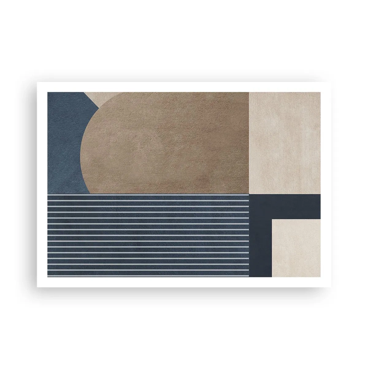 Póster - Figuras geométricas en tonos beige y azul marino con líneas. - 100x70cm - Composición de sencillez y redondez - Decoración de pared moderna para salón y dormitorio ARTTOR