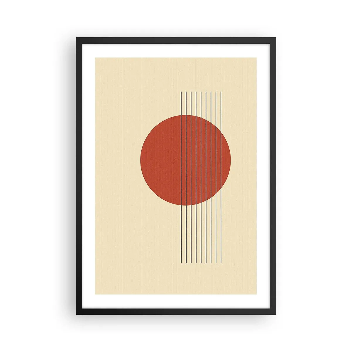 Póster en marco negro - Composición geométrica con un círculo rojo. - 50x70cm - Cruzando el círculo - Decoración de pared moderna para salón y dormitorio ARTTOR