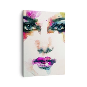 Cuadro sobre lienzo - Impresión de Imagen - Retrato abstracto de una mujer en colores intensos. - 50x70cm - Retrato en arco iris - Decoración de pared moderna para salón y dormitorio ARTTOR