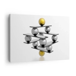 Cuadro sobre lienzo - Impresión de Imagen - Composición geométrica con bolas de metal y acento dorado. - 70x50cm - Balance de oro y plata - Decoración de pared moderna para salón y dormitorio ARTTOR