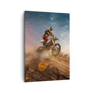 Cuadro sobre lienzo - Impresión de Imagen - Motociclista en las dunas al atardecer - 50x70cm - A por la victoria - Decoración de pared moderna para salón y dormitorio ARTTOR