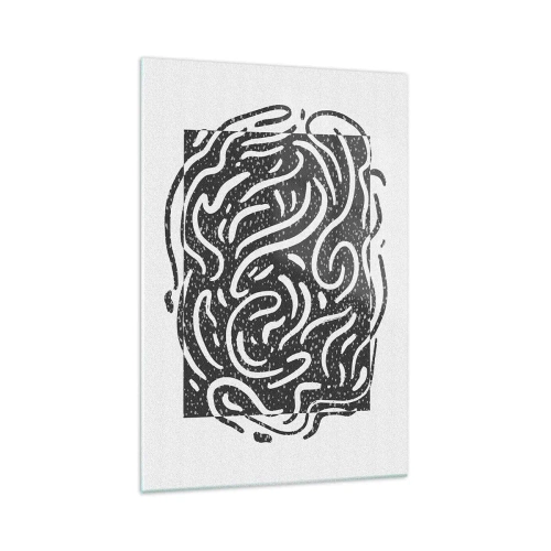 Cuadro sobre vidrio - Impresiones sobre Vidrio - Abstracción en blanco y negro en estilo geométrico. - 70x100cm - Abstracción: una danza de alegría - Decoración de pared moderna para salón y dormitorio ARTTOR