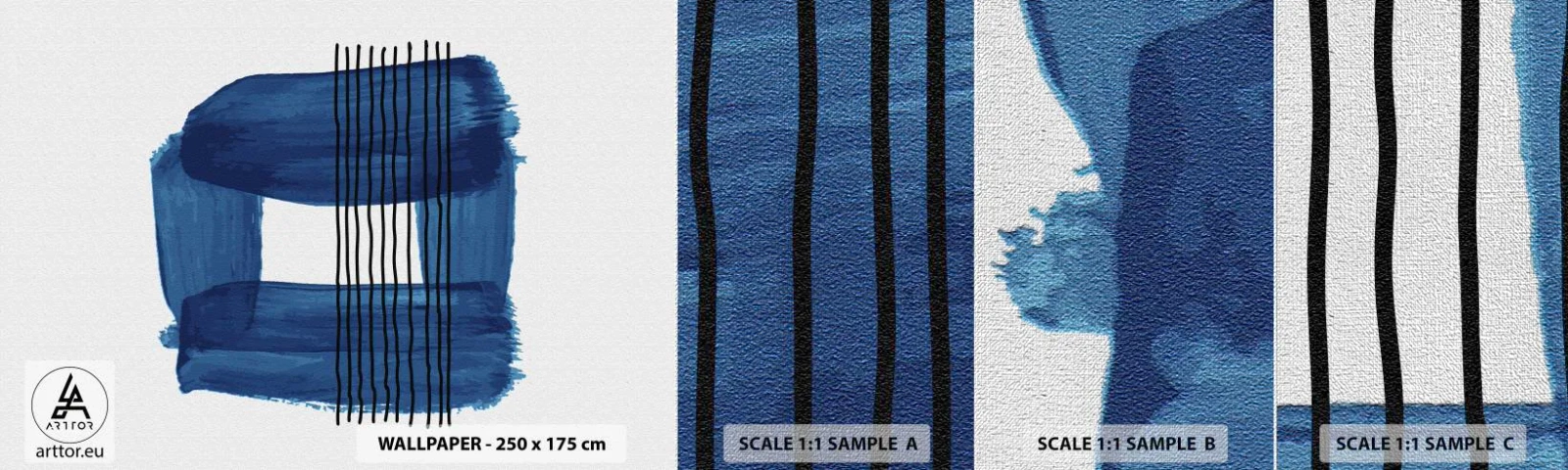 Muestra de fotomural Premium Canvas - Composición azul y negra - Abstracción, Pedazo, Arte Moderno - 100x30 cm