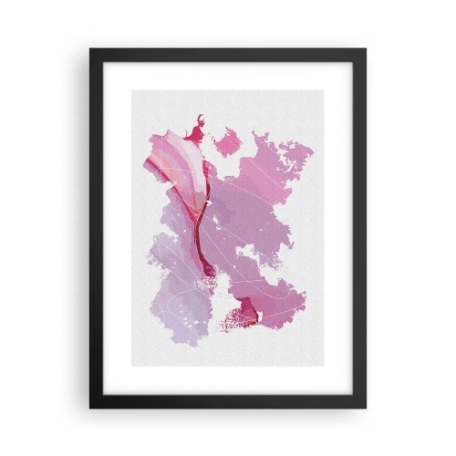 Póster en marco negro - Mapa de un mundo rosa - 30x40 cm