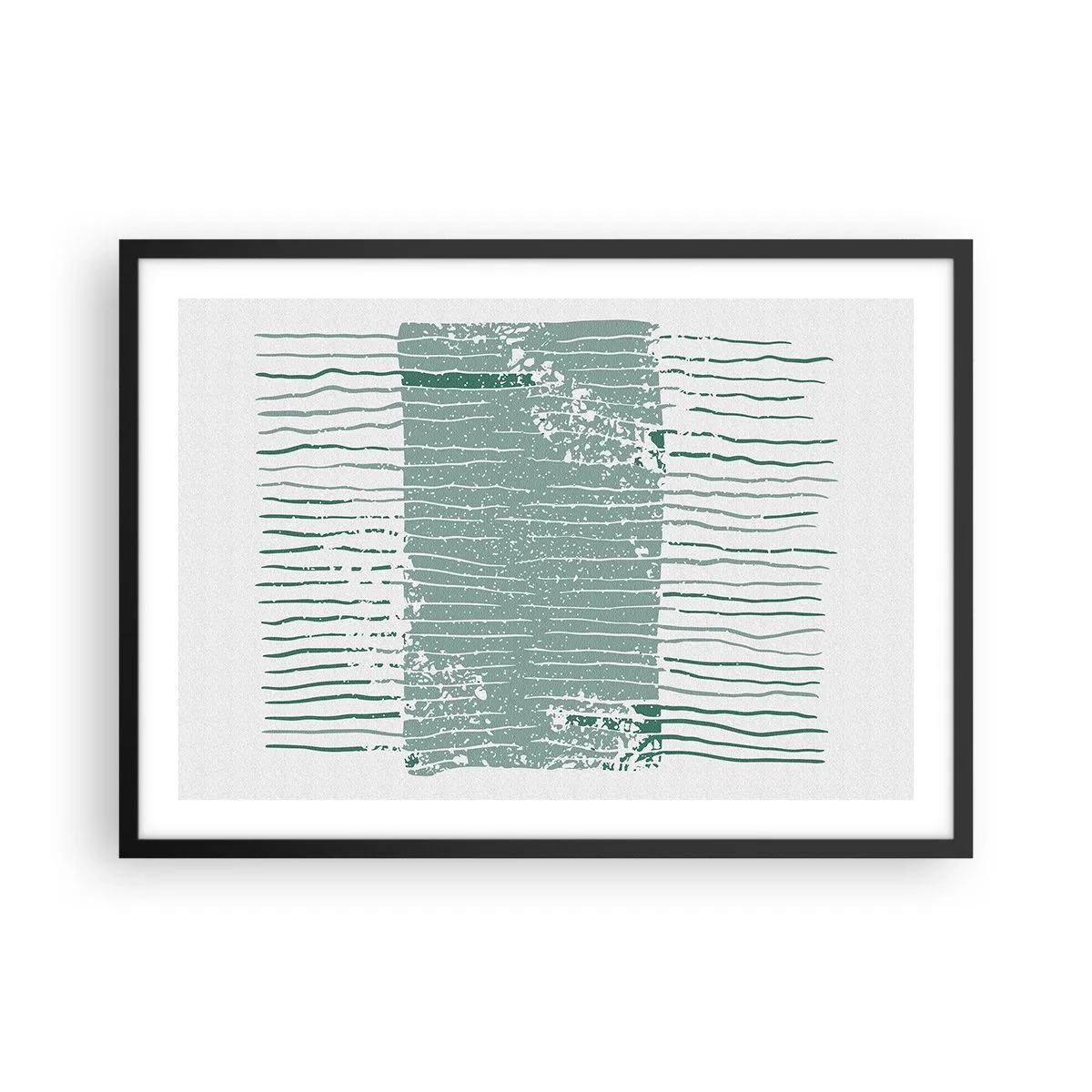 Póster en marco negro - Patrón geométrico en tonos verde mar y blanco. - 70x50cm - Abstracción marina - Decoración de pared moderna para salón y dormitorio ARTTOR