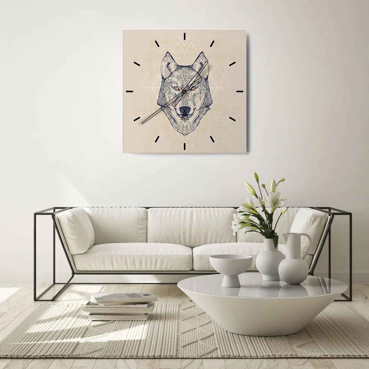 Reloj de pared - Reloj de vidrio - La mirada del lobo alfa - 30x30 cm