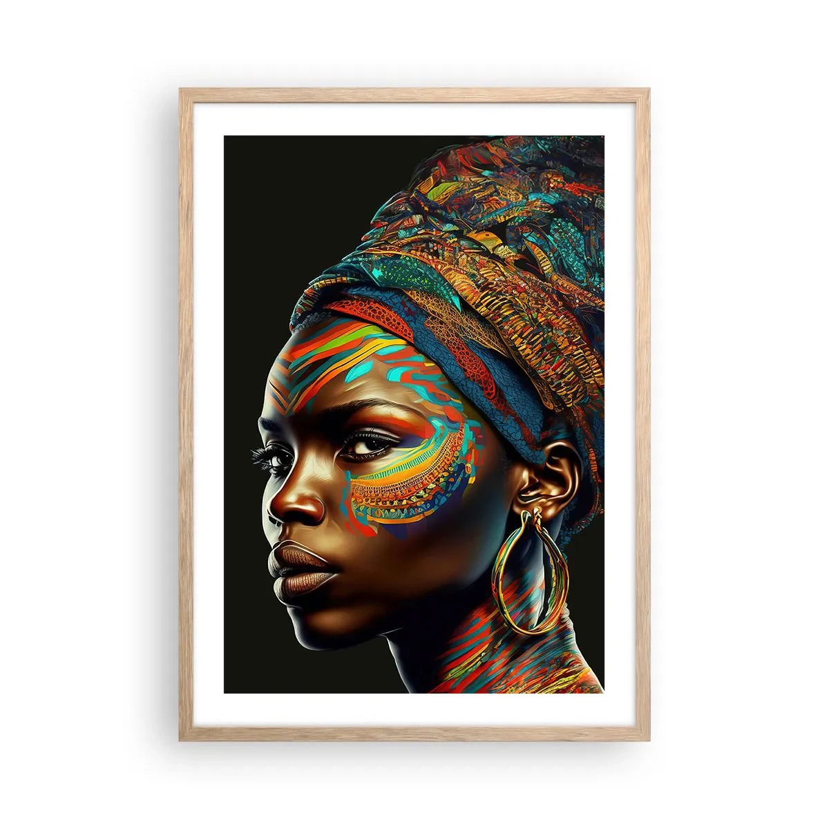 Póster en marco roble claro - Reina africana - 50x70 cm