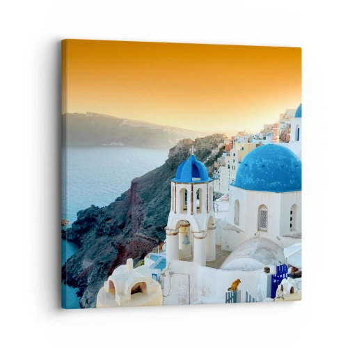 Cuadro sobre lienzo - Impresión de Imagen - Santorini - el abrazo a las rocas - 30x30 cm