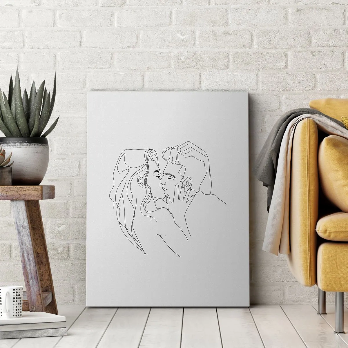 Cuadro sobre lienzo - Impresión de Imagen - El contorno de una pareja besándose sobre un fondo claro. - 80x120cm - Alineados - Decoración de pared moderna para salón y dormitorio ARTTOR