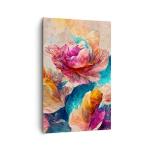 Cuadro sobre lienzo - Impresión de Imagen - Flores de colores sobre un fondo beige - 80x120cm - El colorido esplendor de un ramo - Decoración de pared moderna para salón y dormitorio ARTTOR