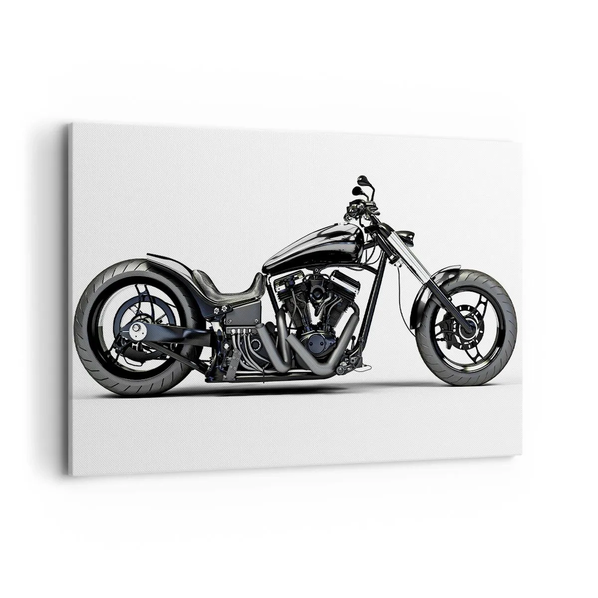 Cuadro sobre lienzo - Impresión de Imagen - Elegante motocicleta personalizada negra sobre un fondo blanco. - 120x80cm - Para los que aman la libertad - Decoración de pared moderna para salón y dormitorio ARTTOR