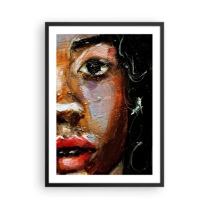 Póster en marco negro - Un retrato abstracto de una mujer en colores intensos con una mirada expresiva. - 50x70cm - La mitad de mi ser - Decoración de pared moderna para salón y dormitorio ARTTOR