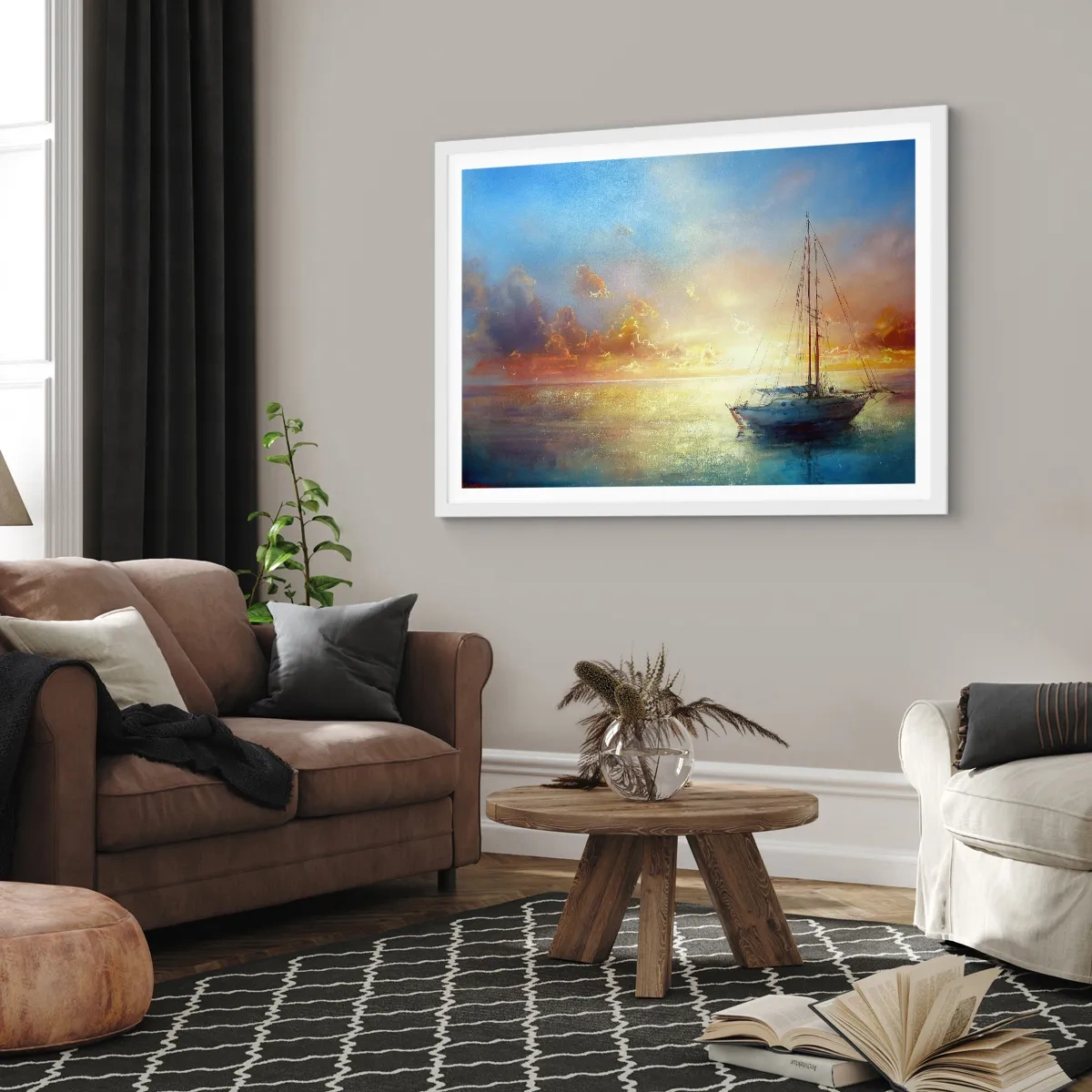 Póster en marco blanco - En una bahía dorada - 70x50 cm
