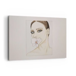 Cuadro sobre lienzo - Impresión de Imagen - Retrato de una mujer con una orquídea en colores delicados. - 100x70cm - Elegancia y belleza - Decoración de pared moderna para salón y dormitorio ARTTOR