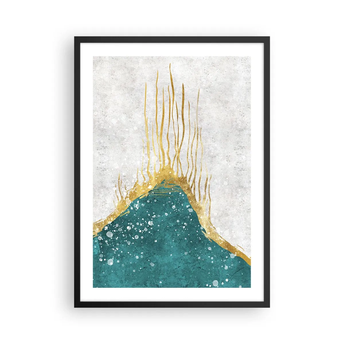 Póster en marco negro - Composición abstracta de oro y azul - 50x70cm - Marea dorada - Decoración de pared moderna para salón y dormitorio ARTTOR
