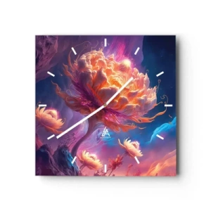 Reloj de pared - Reloj de vidrio - Flores de fantasía en un paisaje cósmico. - 30x30cm - Otro mundo - Decoración de pared moderna para salón y dormitorio ARTTOR