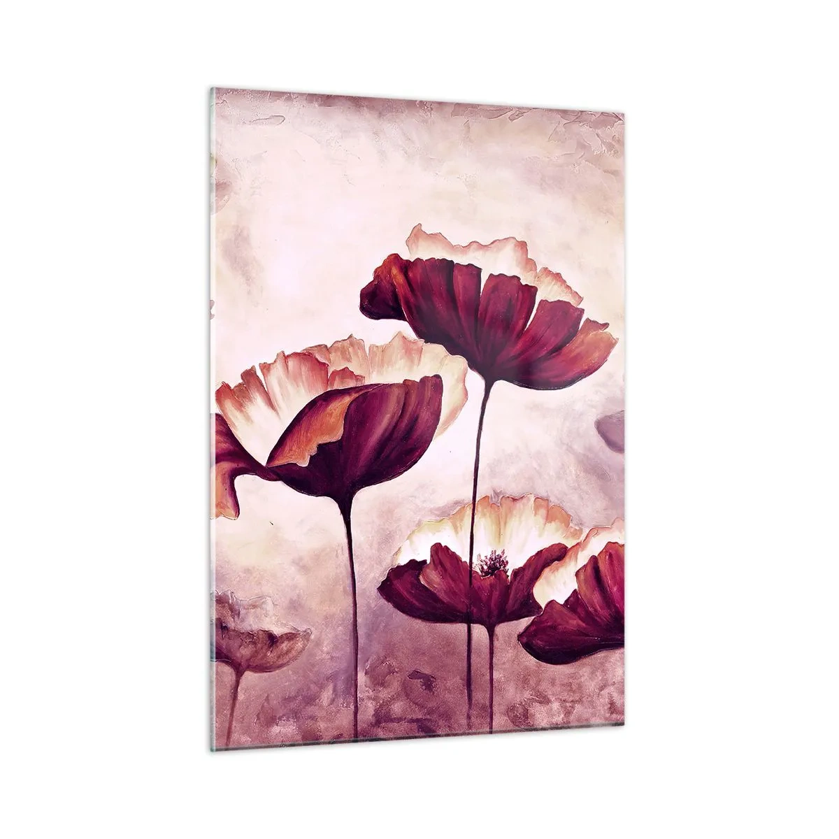 Cuadro sobre vidrio - Impresiones sobre Vidrio - Amapolas rojas y blancas contra un cielo brillante - 50x70cm - Pétalo rojo y blanco - Decoración de pared moderna para salón y dormitorio ARTTOR