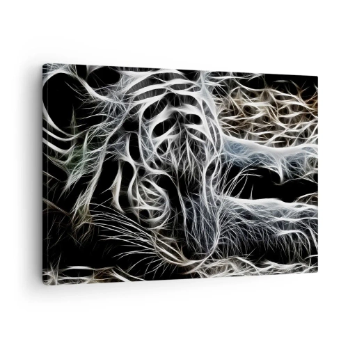Cuadro sobre lienzo - Impresión de Imagen - Un patrón abstracto que representa la silueta de un gato sobre un fondo negro. - 70x50cm - Un estudio sobre la ligereza felina - Decoración de pared moderna para salón y dormitorio ARTTOR